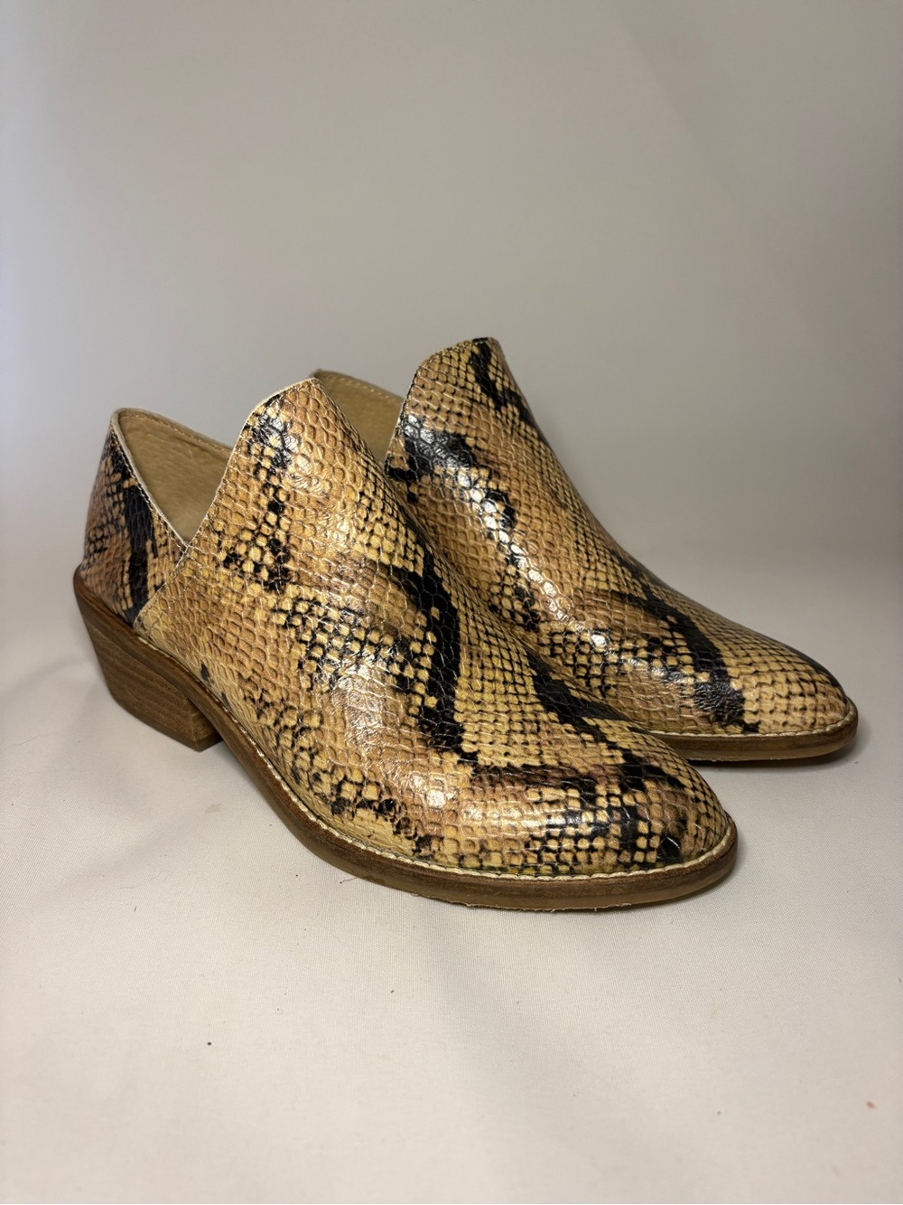 Lucky Brand Fausst Leia Ankle Bootie Women Size 5 Leather‎ Snakeskin Print Boho